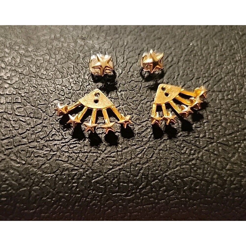Vintage Gold Tone Starburst Earrings - Picture 2 of 6